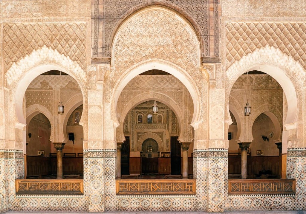 Historic arches and carved details in Fes
