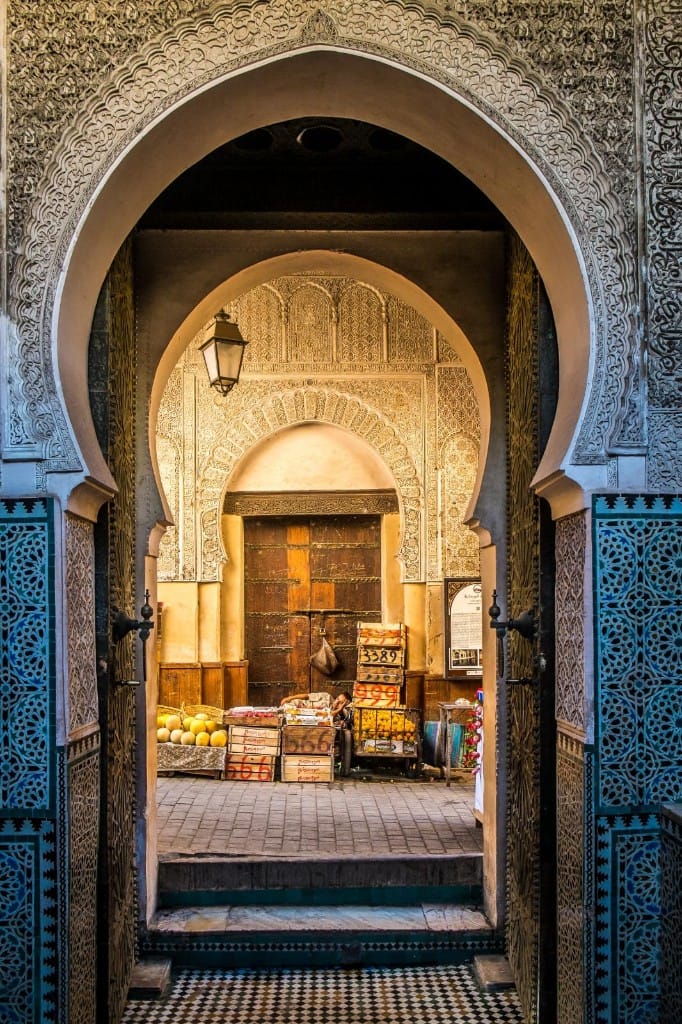 Medina doorway with Moroccan craftsmanship in Fes