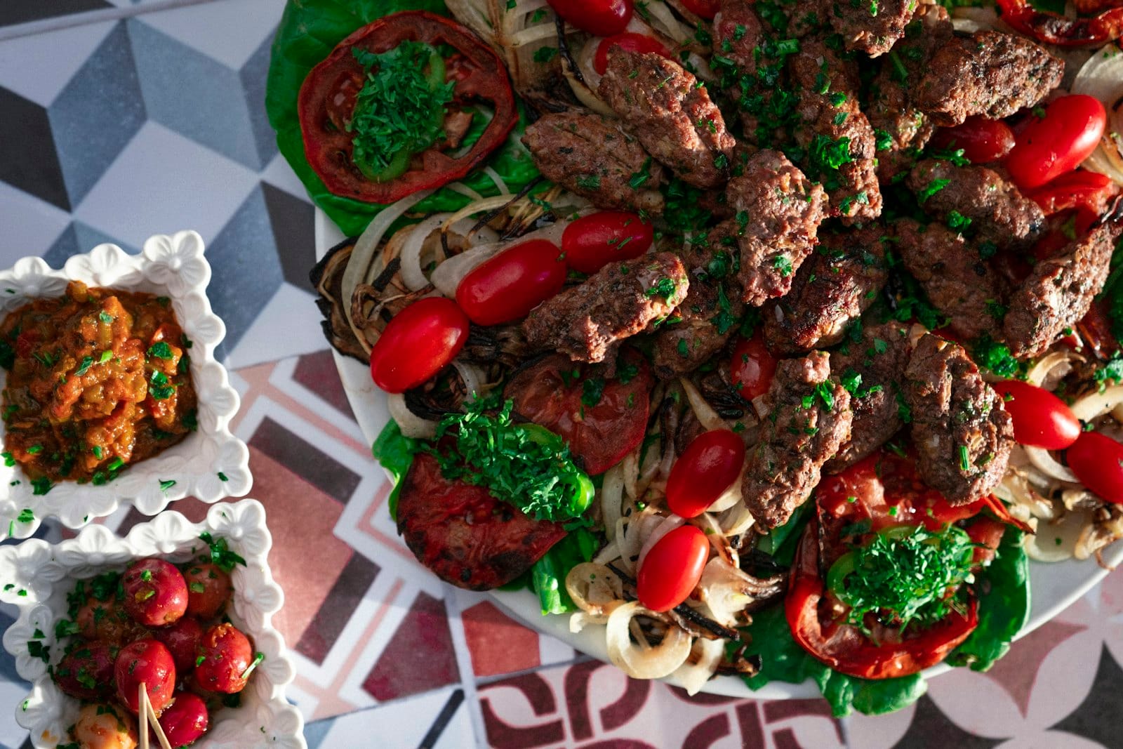 Authentic Moroccan grilled platter with traditional sides