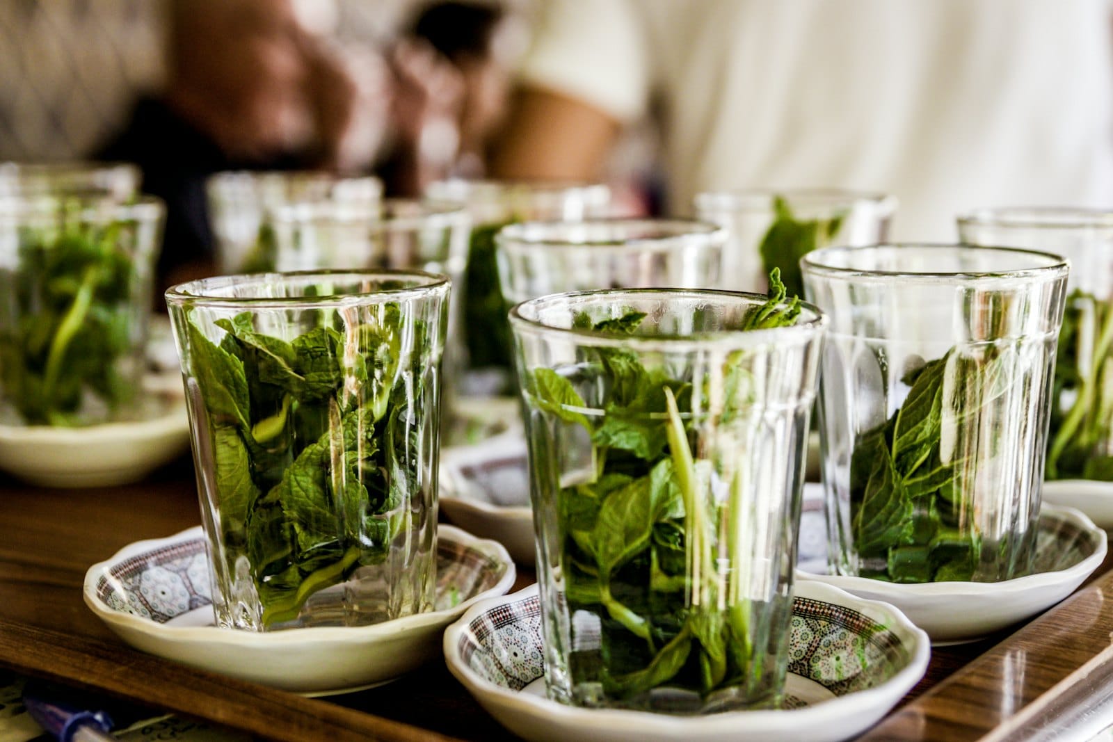 Traditional Moroccan mint tea served in Moroccan glasses