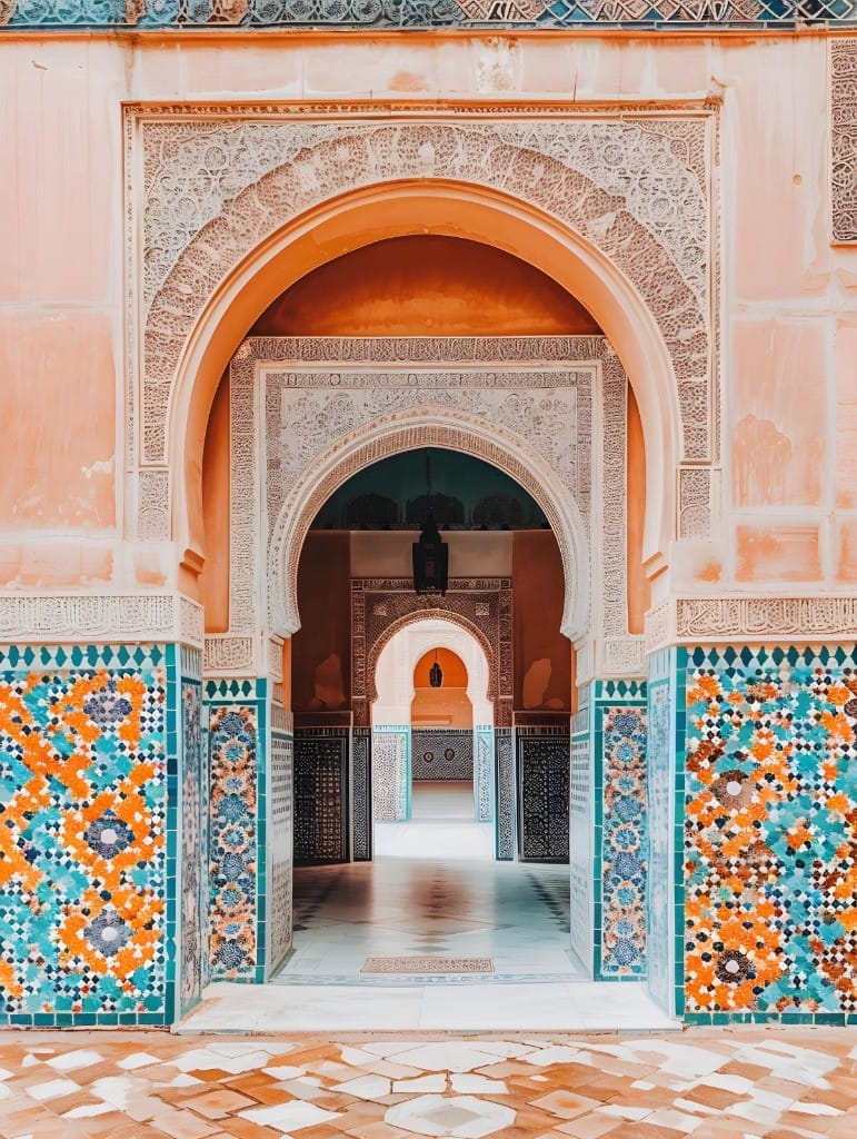 Traditional Moroccan architecture and mosaics in Fes