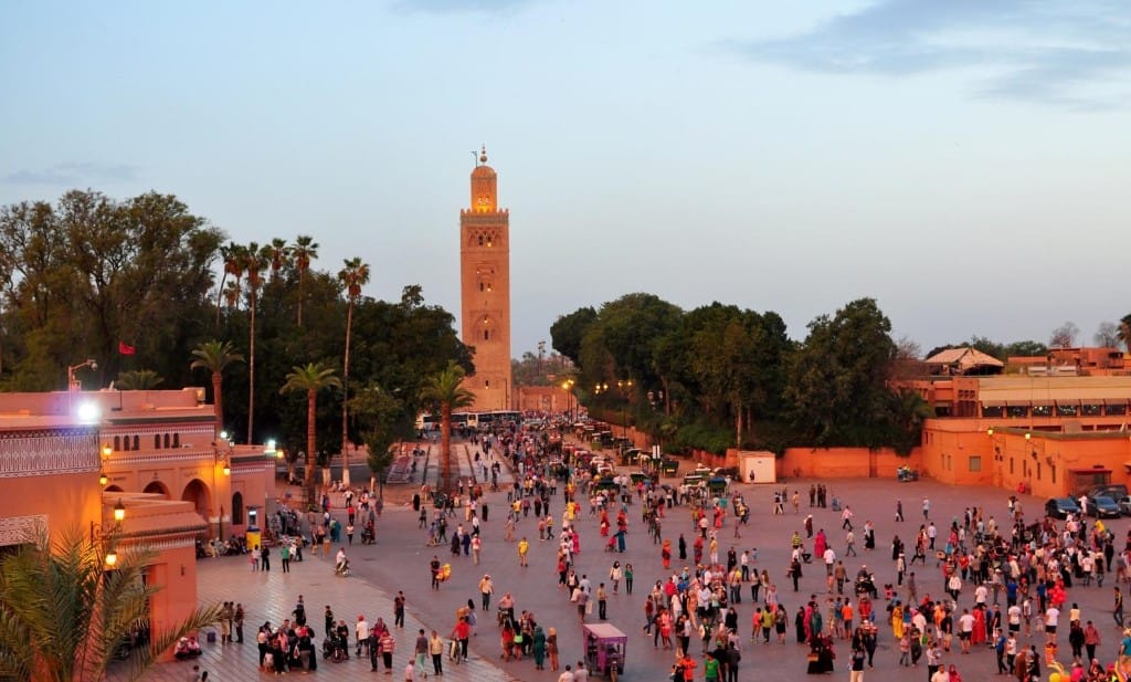 Jemaa el-Fnaa Square in Marrakech at sunset