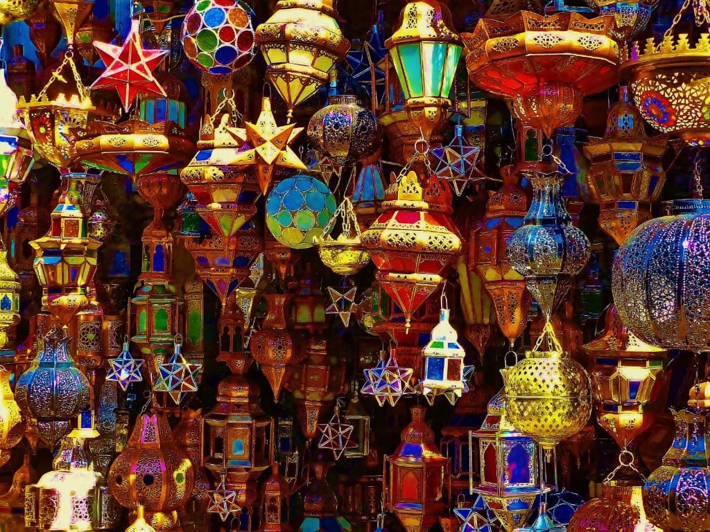 Handcrafted Moroccan lanterns in Marrakech market